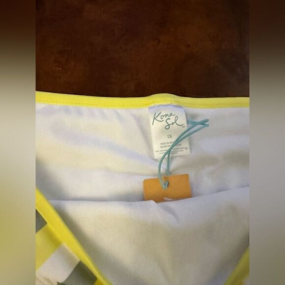 Kona Sol Yellow Gray & White Medium Coverage Hipster Bikini Bottom NWT 1X - Picture 4 of 5